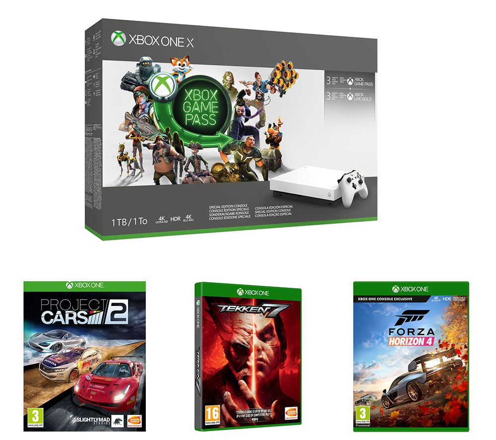 MICROSOFT Xbox One X, 3-Month Game Pass, Live Gold Membership, Tekken 7, Project Cars 2 & Forza Horizon 4 Bundle - 1 TB, Gold