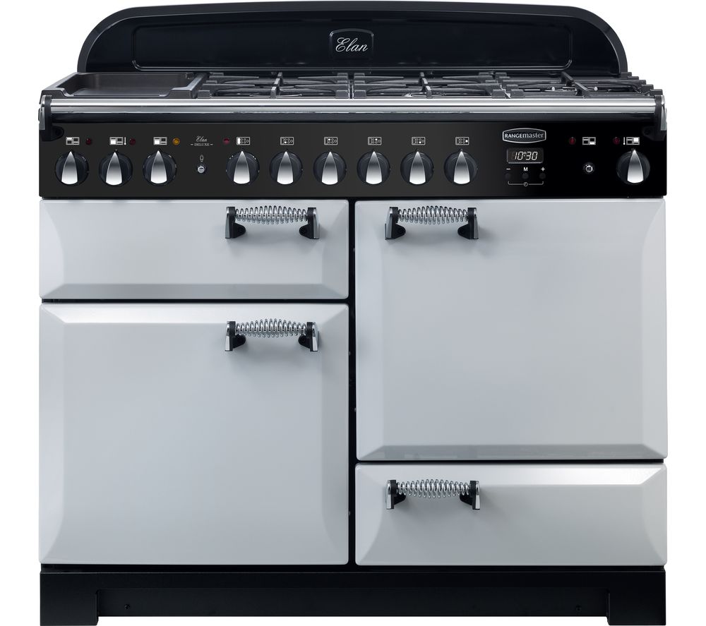 Rangemaster Elan Deluxe ELA110DFFRP 110 cm Dual Fuel Range Cooker - Pearl & Chrome, Red