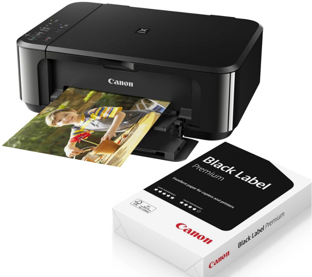 CANON PIXMA MG3650 All-in-One Wireless Inkjet Printer & A4 Premium Black Label Paper Bundle, Black