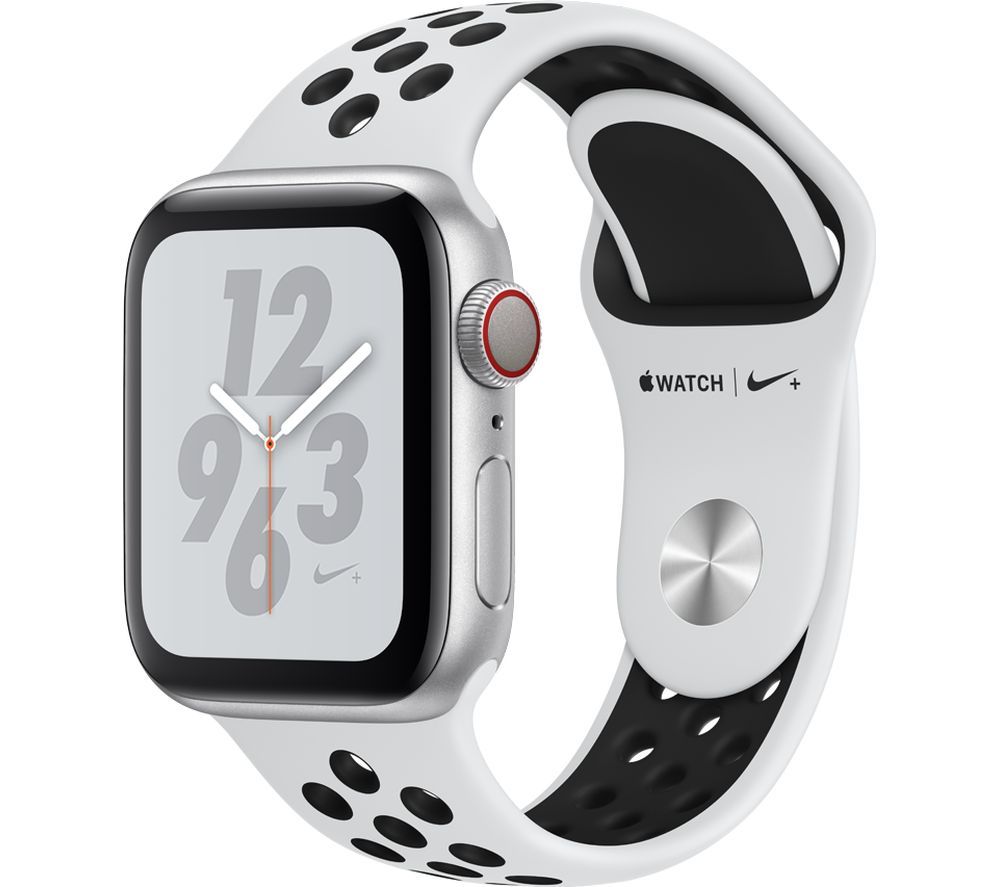 APPLE Watch Series 4 Cellular - Silver with Pure Platinum and Black Nike Sports Band, 40 mm, Silver