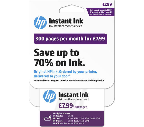 HP Instant Ink Enrollment card - 300 pages per month