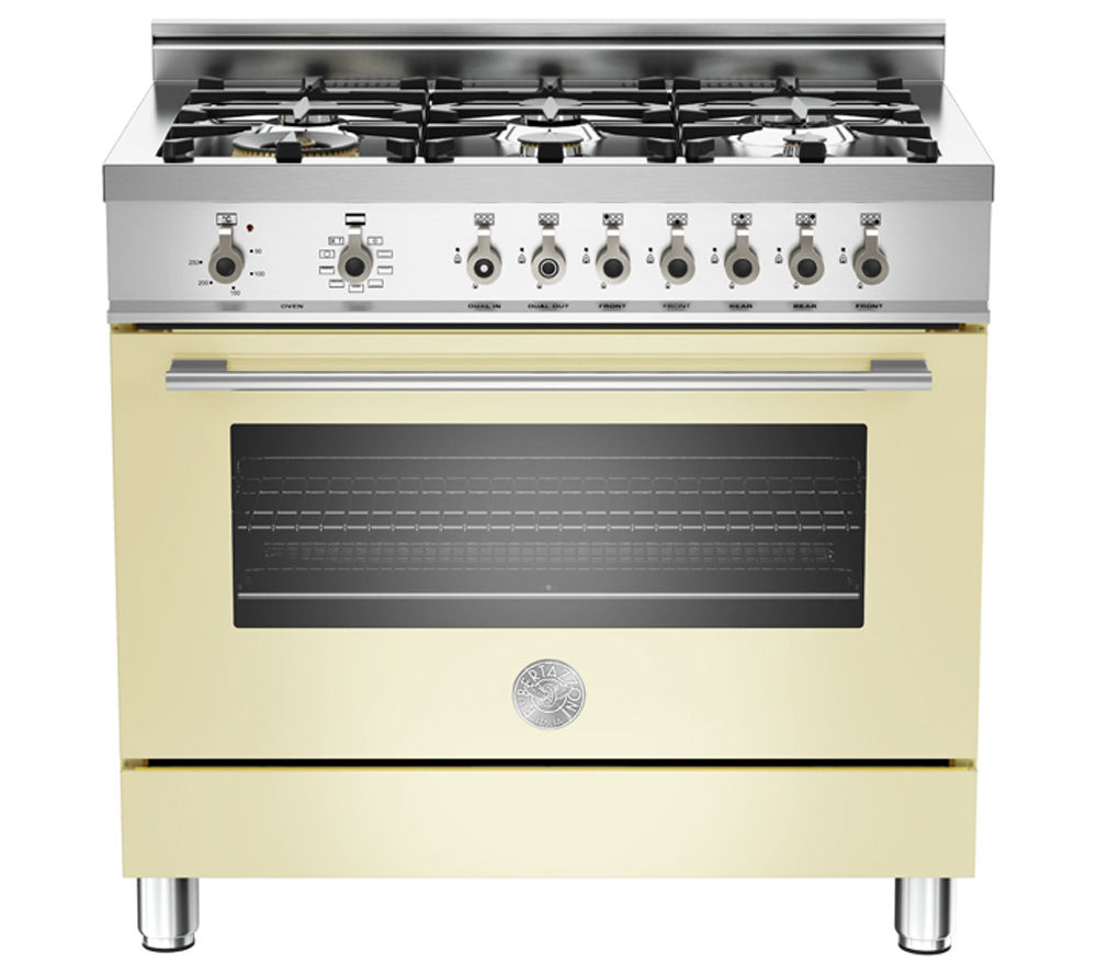 BERTAZZONI Professional 90 X906MFECR Dual Fuel Range Cooker - Cream & Stainless Steel, Stainless Steel