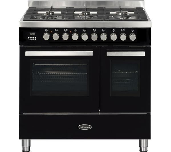 BRITANNIA Sonetto 90DF TC Dual Fuel Range Cooker - Black & Stainless Steel, Stainless Steel