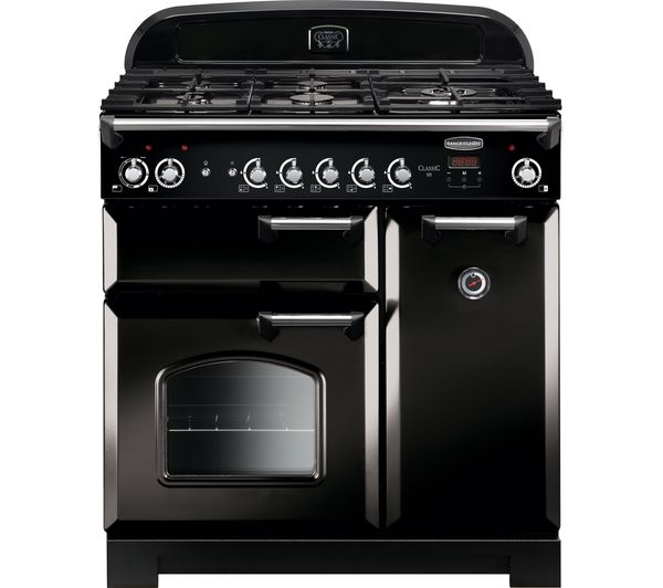 Rangemaster Classic CLA90DFFBL/C 90 cm Dual Fuel Range Cooker - Black & Chrome, Black