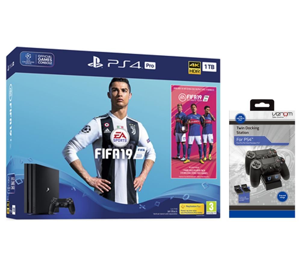 PlayStation 4 Pro with FIFA 19 & Twin Docking Station Bundle, Red