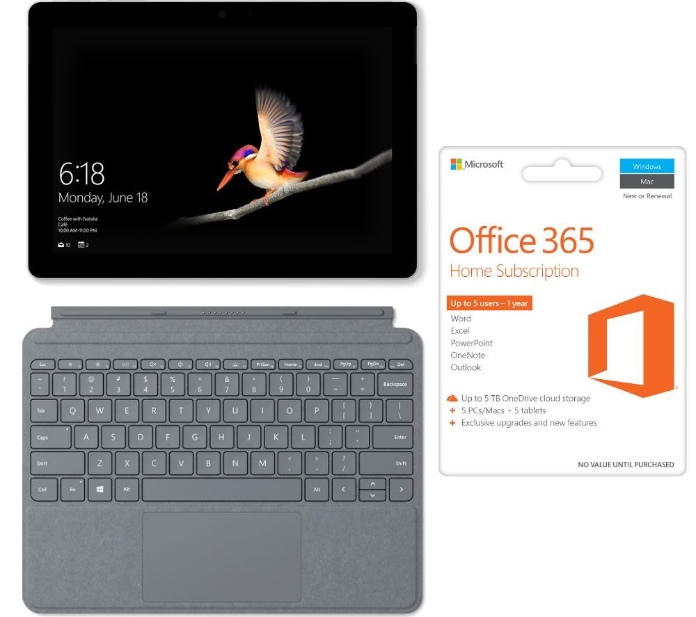MICROSOFT 10" Surface Go 64 GB, Platinum Typecover & Office 365 Bundle, Gold