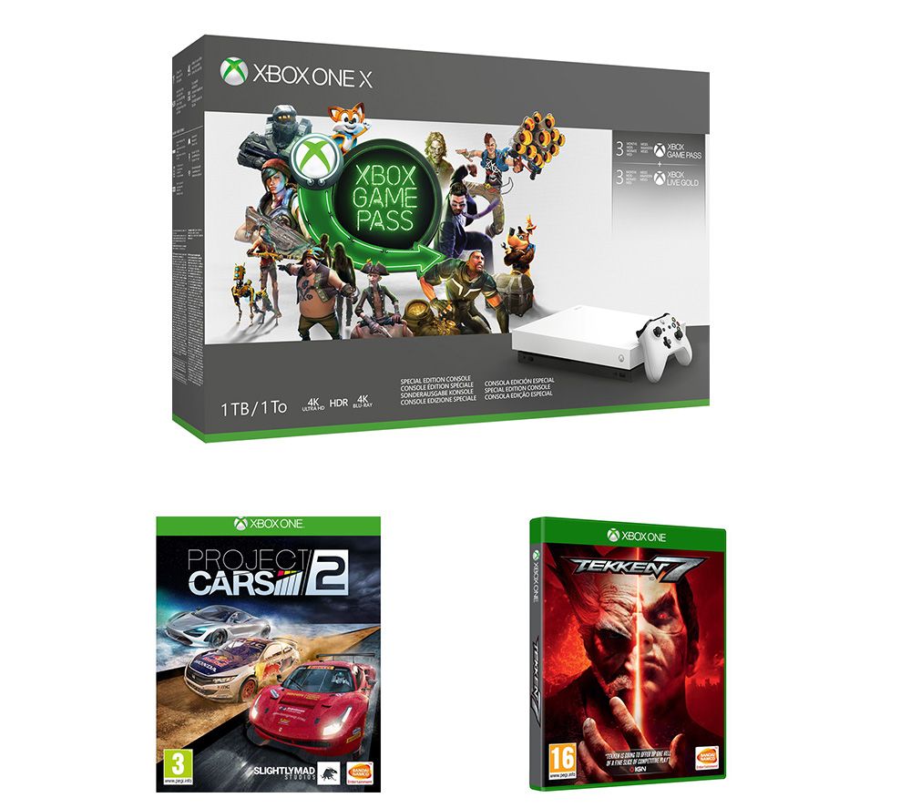 MICROSOFT Xbox One X 1 TB, 3 Months Game Pass, 3 Months Live Gold Membership, Tekken 7 & Project Cars 2 Bundle, Gold