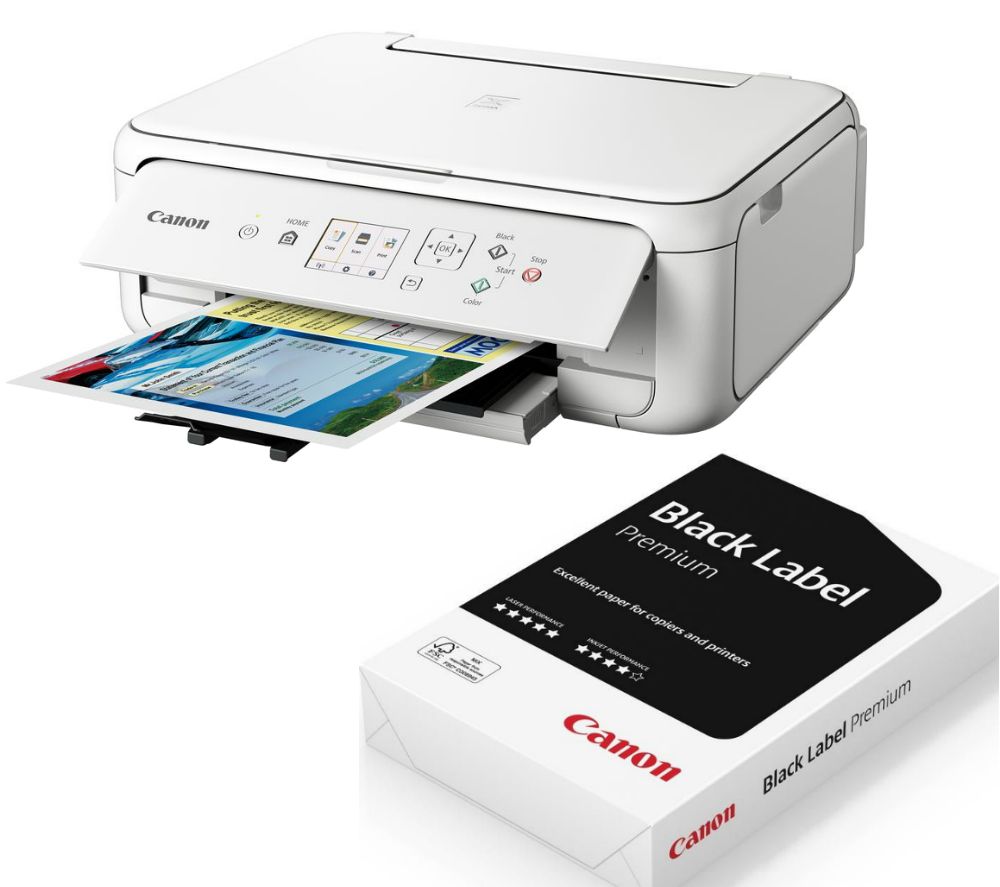 CANON PIXMA TS5151 All-in-One Wireless Inkjet Printer & A4 Premium Black Label Paper Bundle, Black
