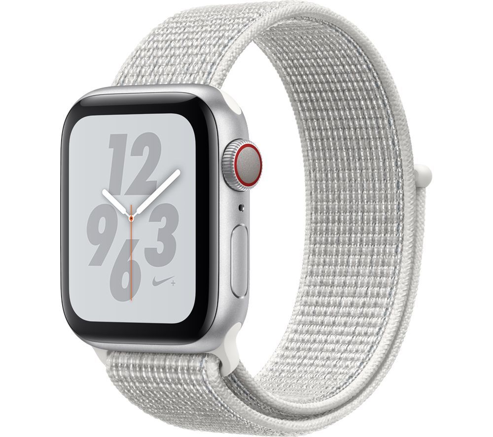 APPLE Watch Series 4 Cellular - Silver & White Nike Sports Band, 40 mm, Silver