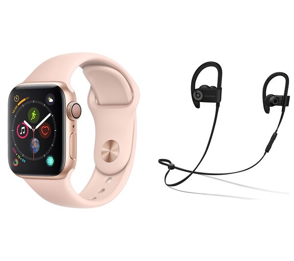 APPLE Watch Series 4 & Powerbeats3 Wireless Bluetooth Headphones Bundle - Gold & Pink Sports Band, 40 mm, Gold