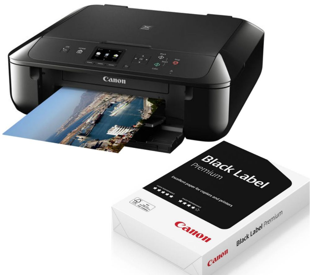 CANON PIXMA MG5750 All-in-One Wireless Inkjet Printer & A4 Premium Black Label Paper Bundle, Black