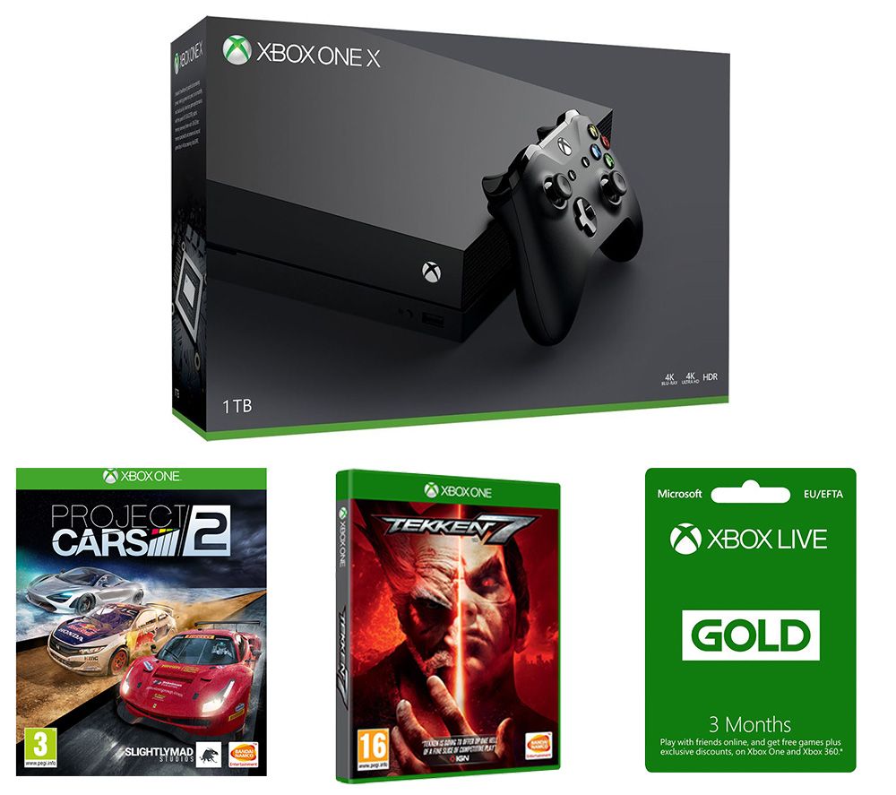 MICROSOFT Xbox One X, Tekken 7, Project Cars 2 & LIVE Gold 3 Month Subscription Bundle, Gold