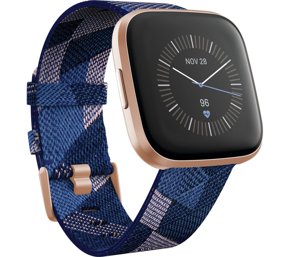 Fitbit Versa 2 Special Edition with Amazon Alexa - Woven Strap, Navy & Pink, Navy