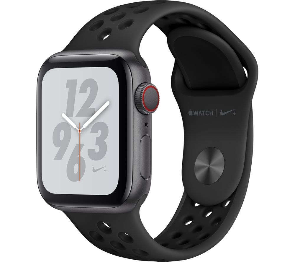 APPLE Watch Series 4 Cellular - Space Grey with Anthracite and Black Nike Sports Band, 40 mm, Grey