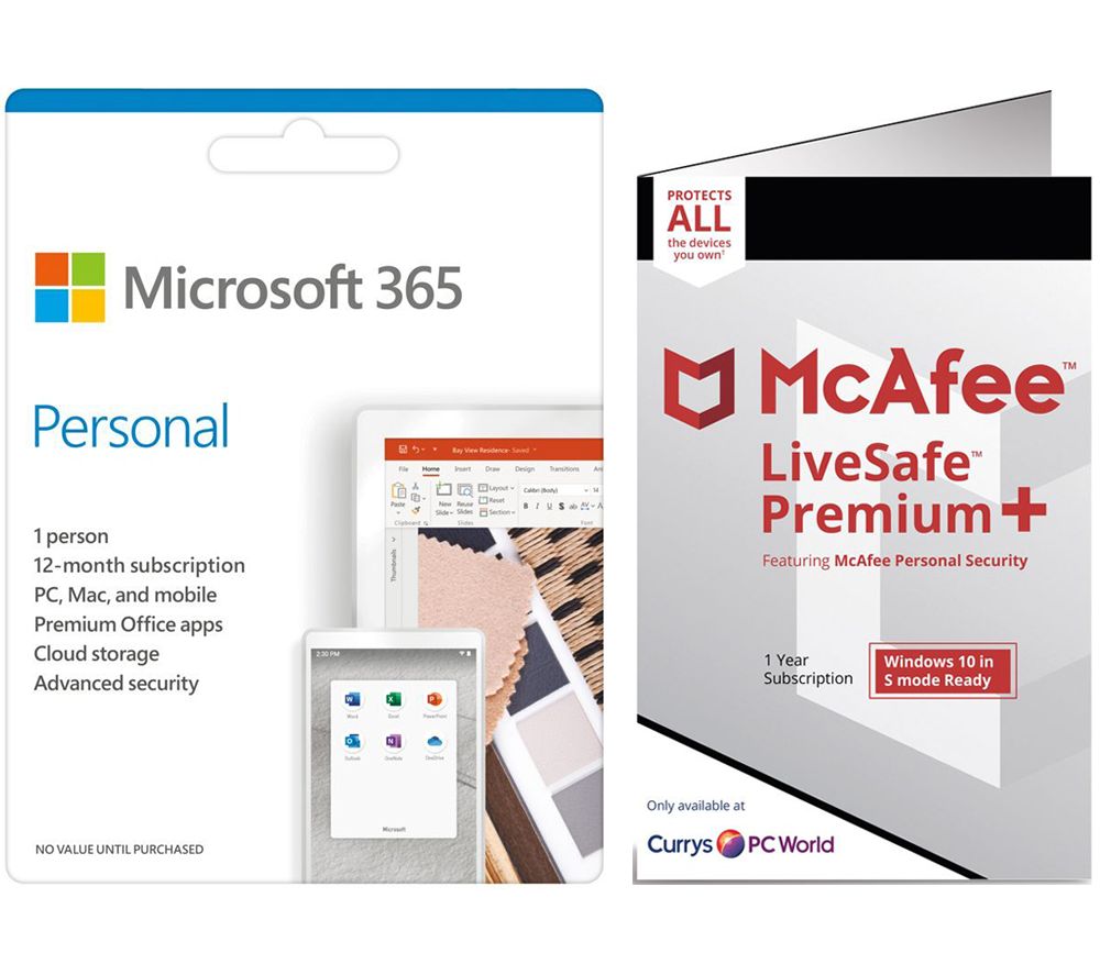 MICROSOFT 365 Personal for 1 User & McAfee LiveSafe Premium for Unlimited Users Bundle - 1 year