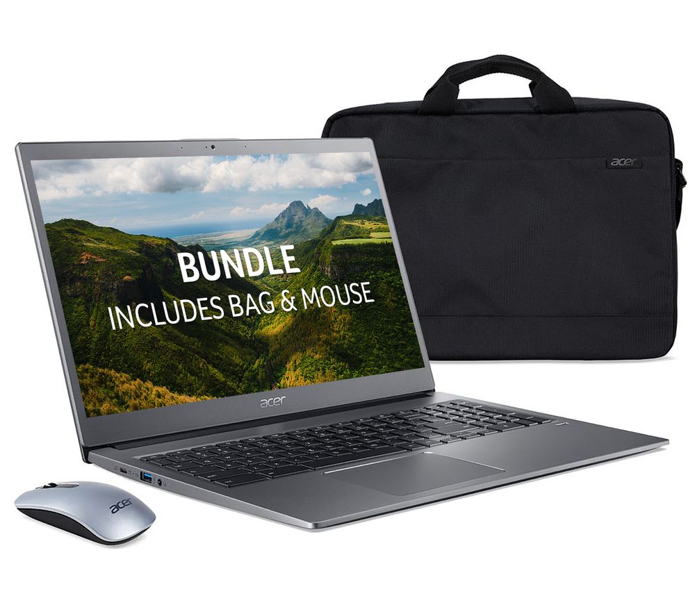 ACER 715 15.6" Chromebook, Bag & Mouse Bundle - Intel®Core i3, 128 GB eMMC, Grey, Silver/Grey
