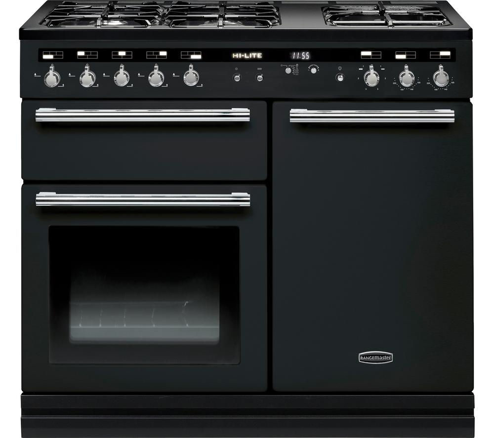 RANGEMASTER Hi-LITE 100 Dual Fuel Range Cooker - Black & Chrome, Black