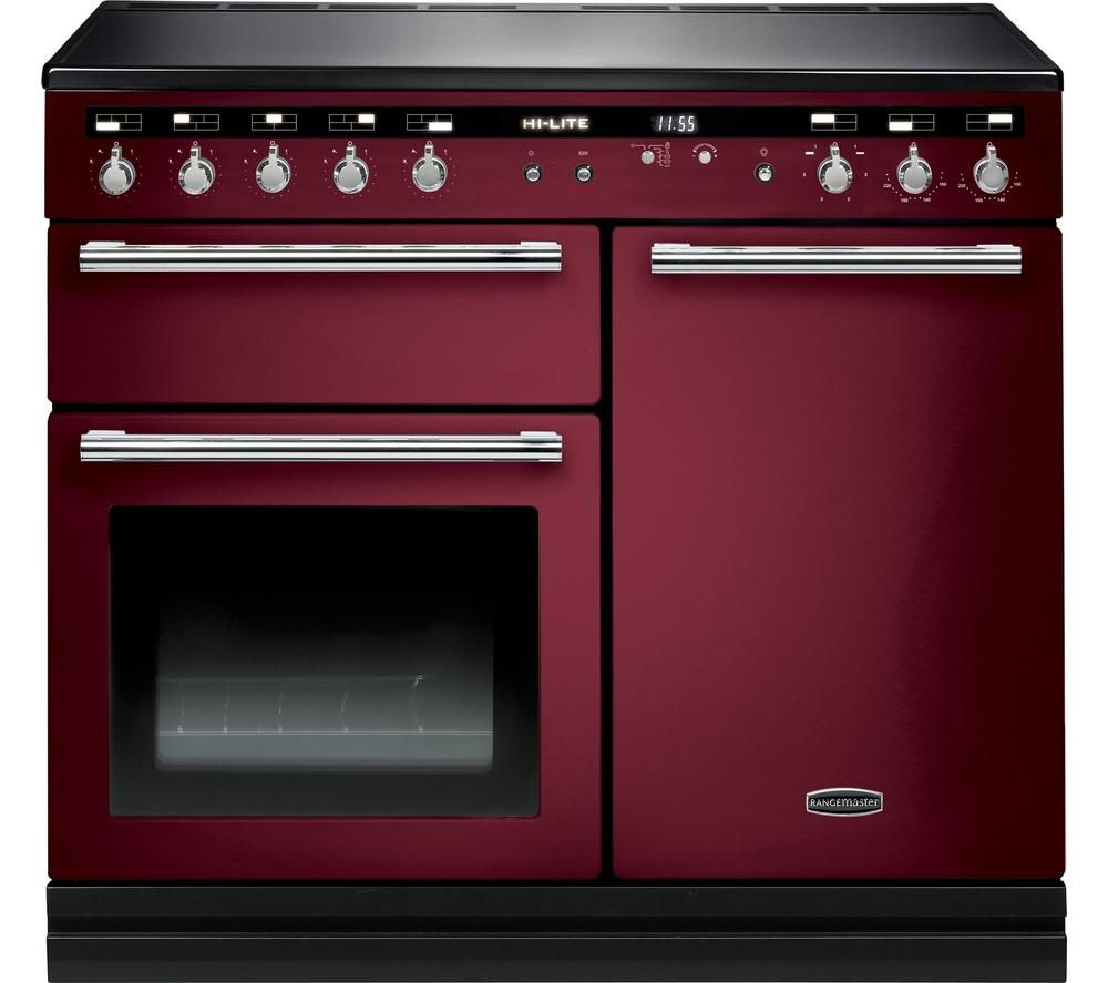 RANGEMASTER Hi-LITE 100 Electric Induction Range Cooker - Cranberry & Chrome, Cranberry