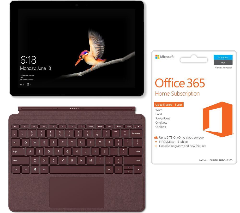 MICROSOFT 10" Surface Go 64 GB, Burgundy Typecover & Office 365 Bundle, Gold