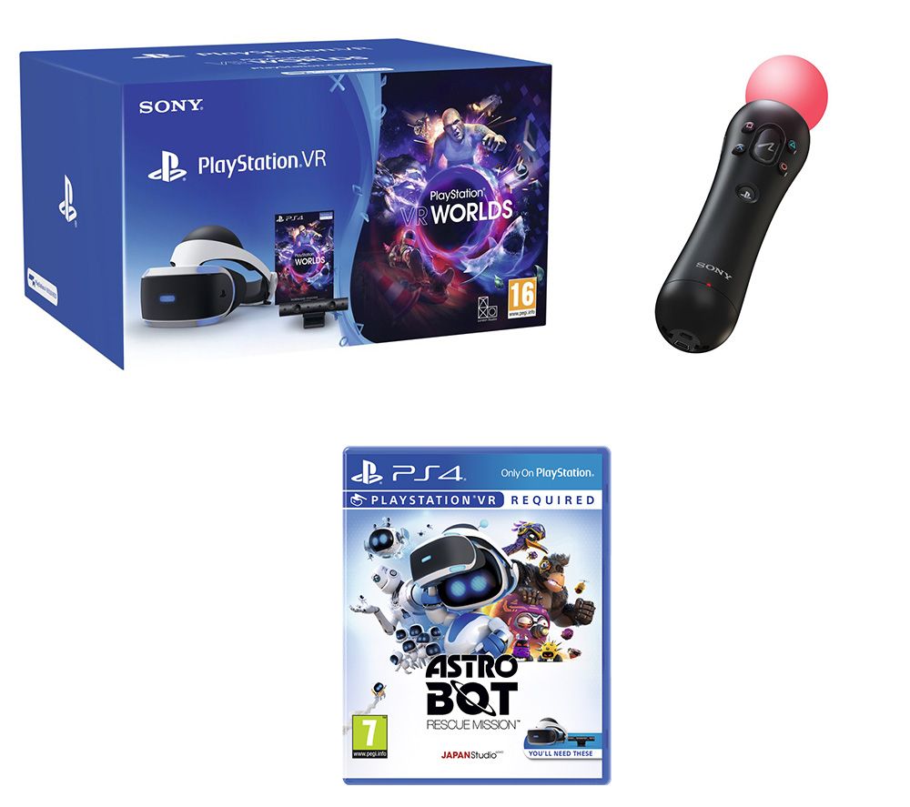 SONY PlayStation VR Starter Pack, PS4 Move Controllers & Astro Bot Rescue Mission Bundle, White