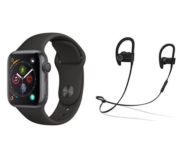 APPLE Watch Series 4 & Powerbeats3 Wireless Bluetooth Headphones Bundle - Space Grey & Black Sports Band, 40 mm, Grey