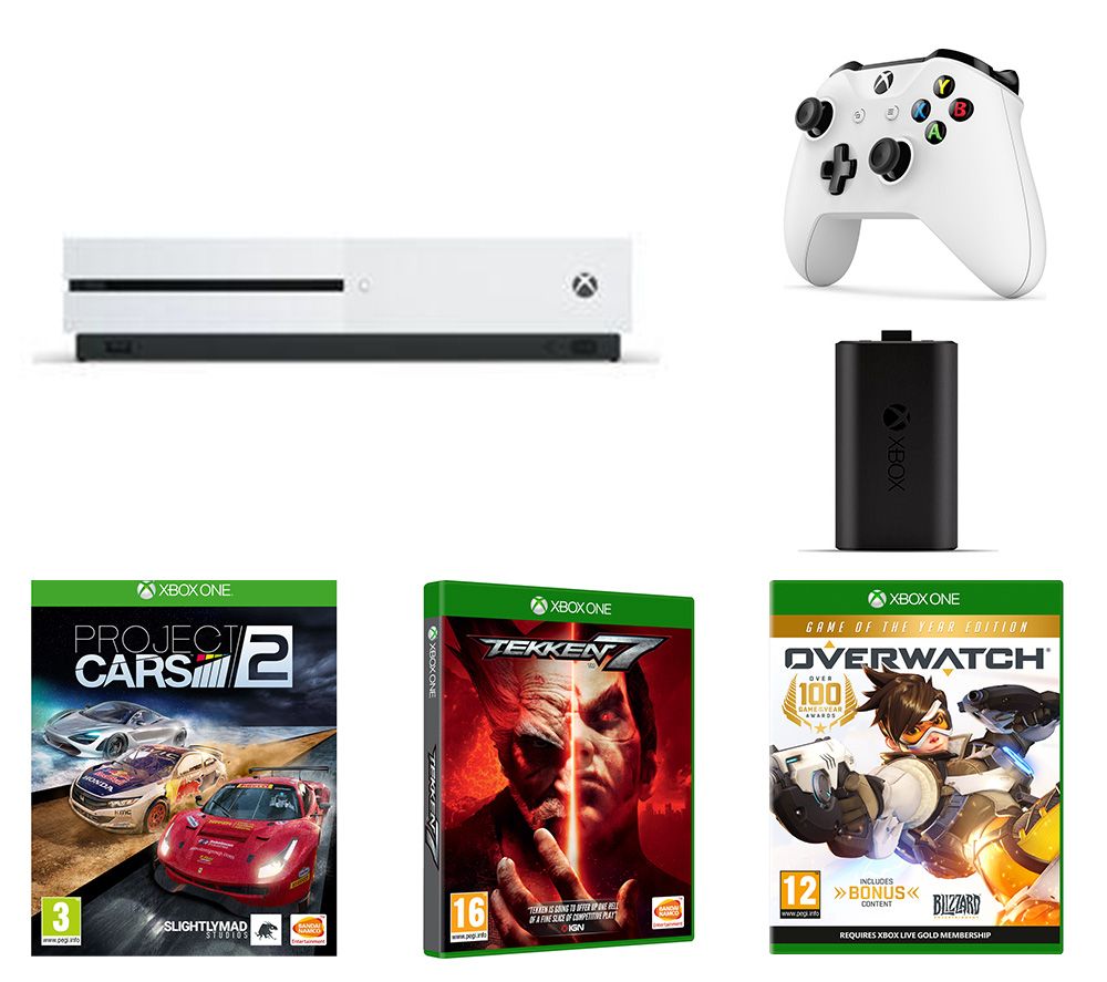 MICROSOFT Xbox One S, Tekken 7, Overwatch, Project Cars 2, Charge Kit & Wireless Controller Bundle