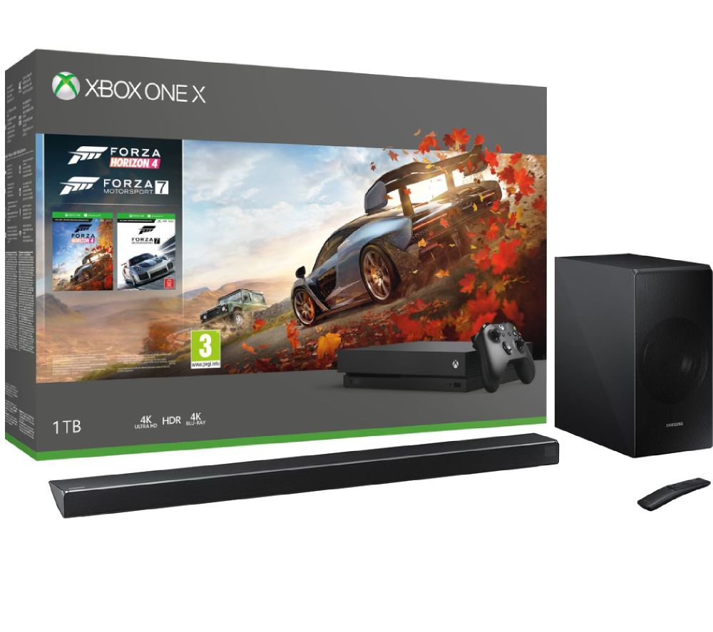 MICROSOFT Xbox One X, HW-N650 5.1 Wireless Sound Bar, Forza Horizon 4 & Forza Motorsport 7 Bundle