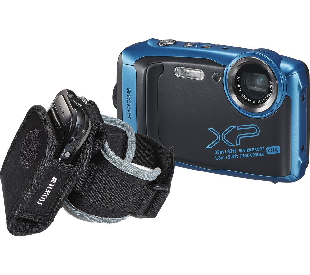 FUJIFILM FinePix XP140 Tough Compact Camera with Action Jacket & Arm Sleeve - Sky Blue, Blue