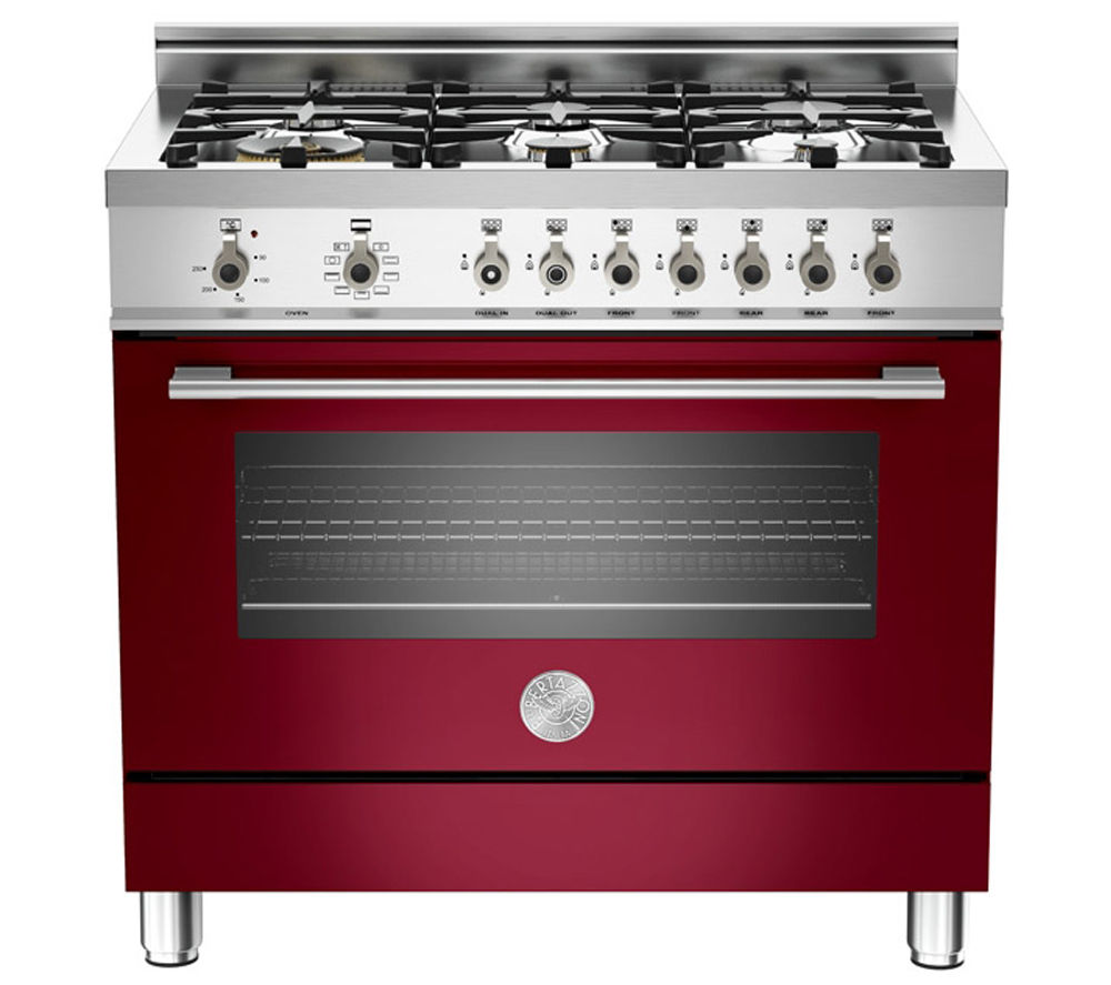 BERTAZZONI Professional 90 X906MFEVI Dual Fuel Range Cooker - Burgundy & Stainless Steel, Stainless Steel