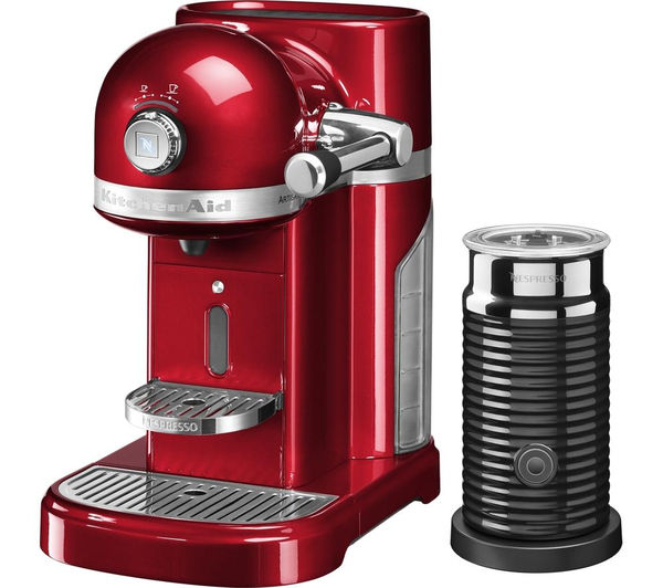NESPRESSO Artisan Nespresso Hot Drinks Machine with Aeroccino 3 - Candy Apple, Red