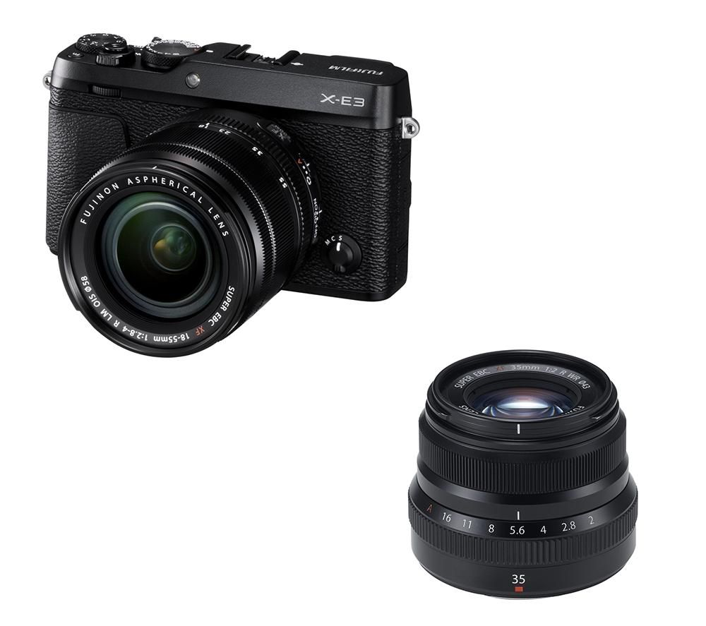 FUJIFILM X-E3 Mirrorless Camera, XF 18-55 mm f/2.8-4 R LM OIS Lens & Fujinon XF 35 mm f/2.0 R WR Standard Prime Lens Bundle