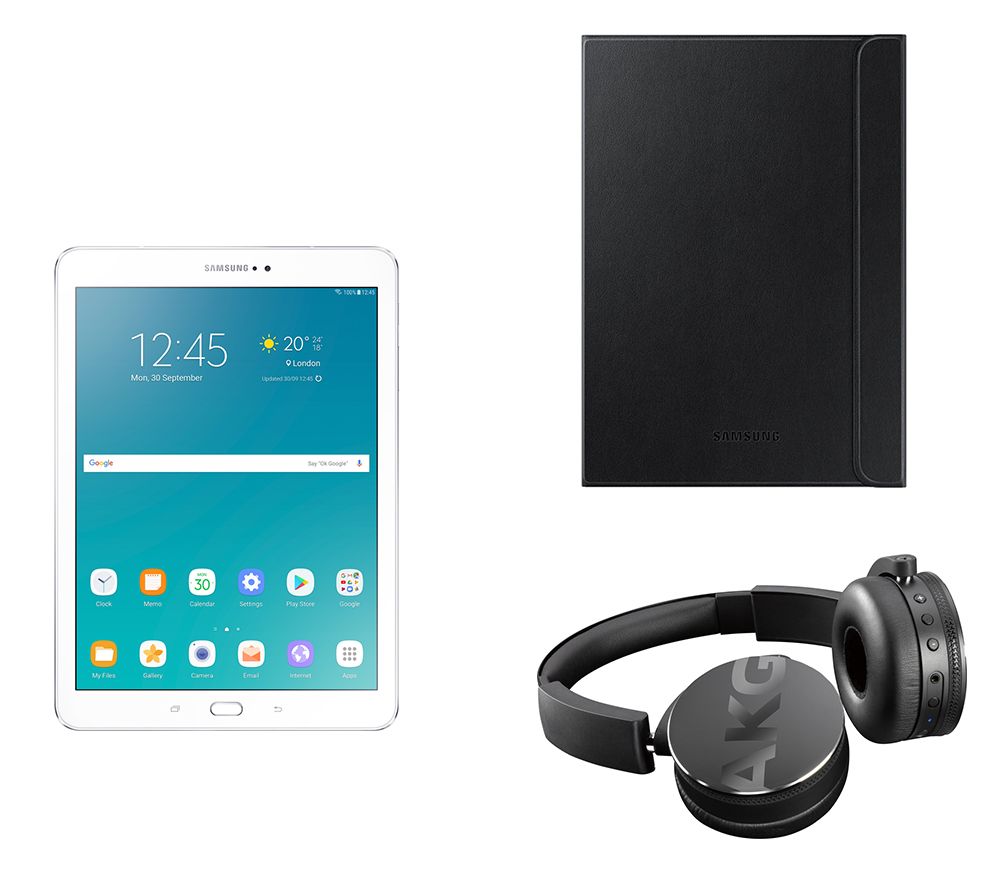 SAMSUNG Galaxy Tab S2 9.7 Tablet, C50BT Wireless Bluetooth Headphones & Galaxy Tab S2 Folio Case Bundle - 32 GB, White, White
