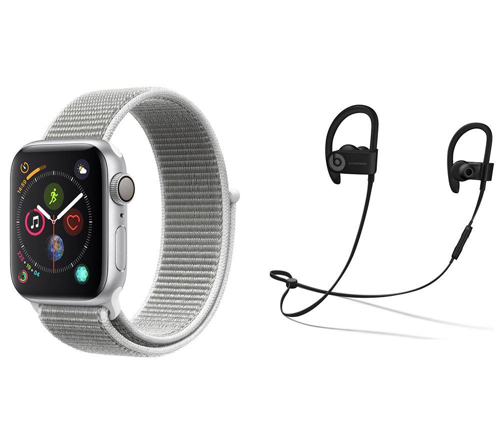 APPLE Watch Series 4 & Powerbeats3 Wireless Bluetooth Headphones Bundle - Silver & Seashell Sports Loop, 40 mm, Silver