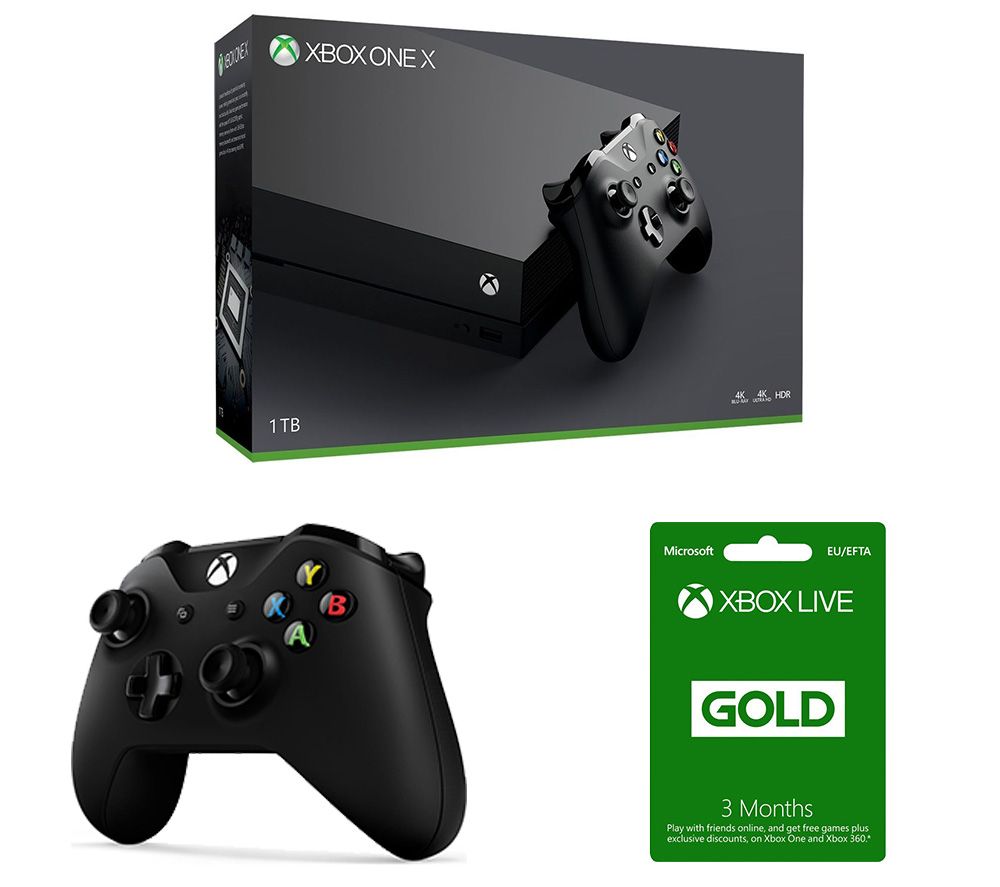 MICROSOFT Xbox One X, Wireless Controller & Xbox LIVE Gold Membership 3 Month Subscription Bundle, Gold