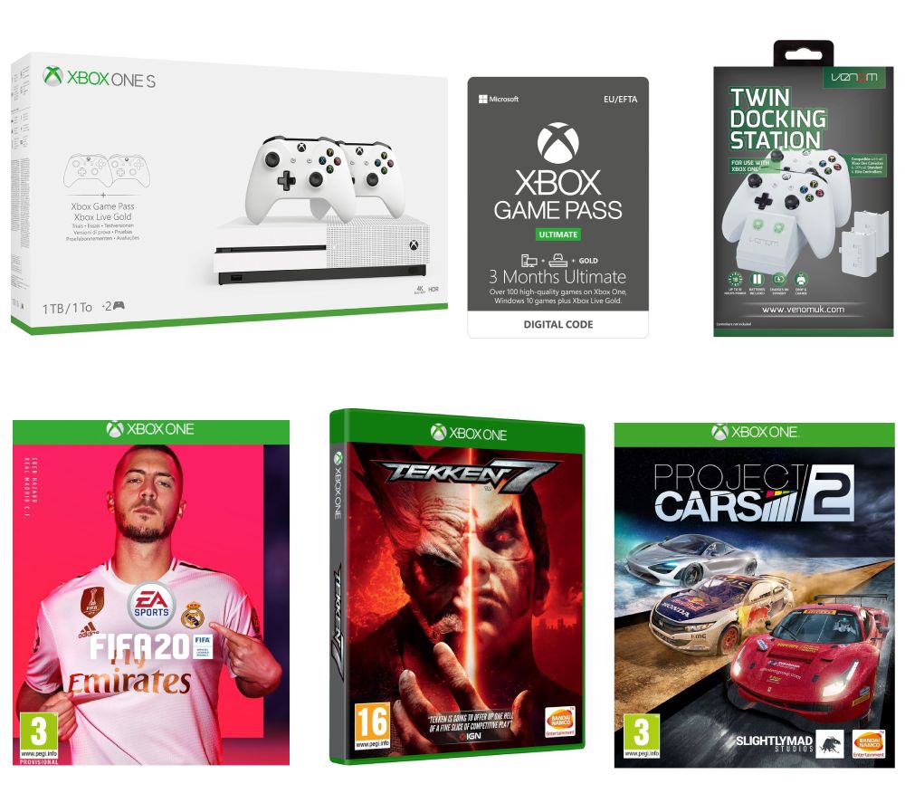 MICROSOFT Xbox One S with Dual Wireless Controllers, Docking Station, Game Pass & Game Bundle - 1 TB, Gold