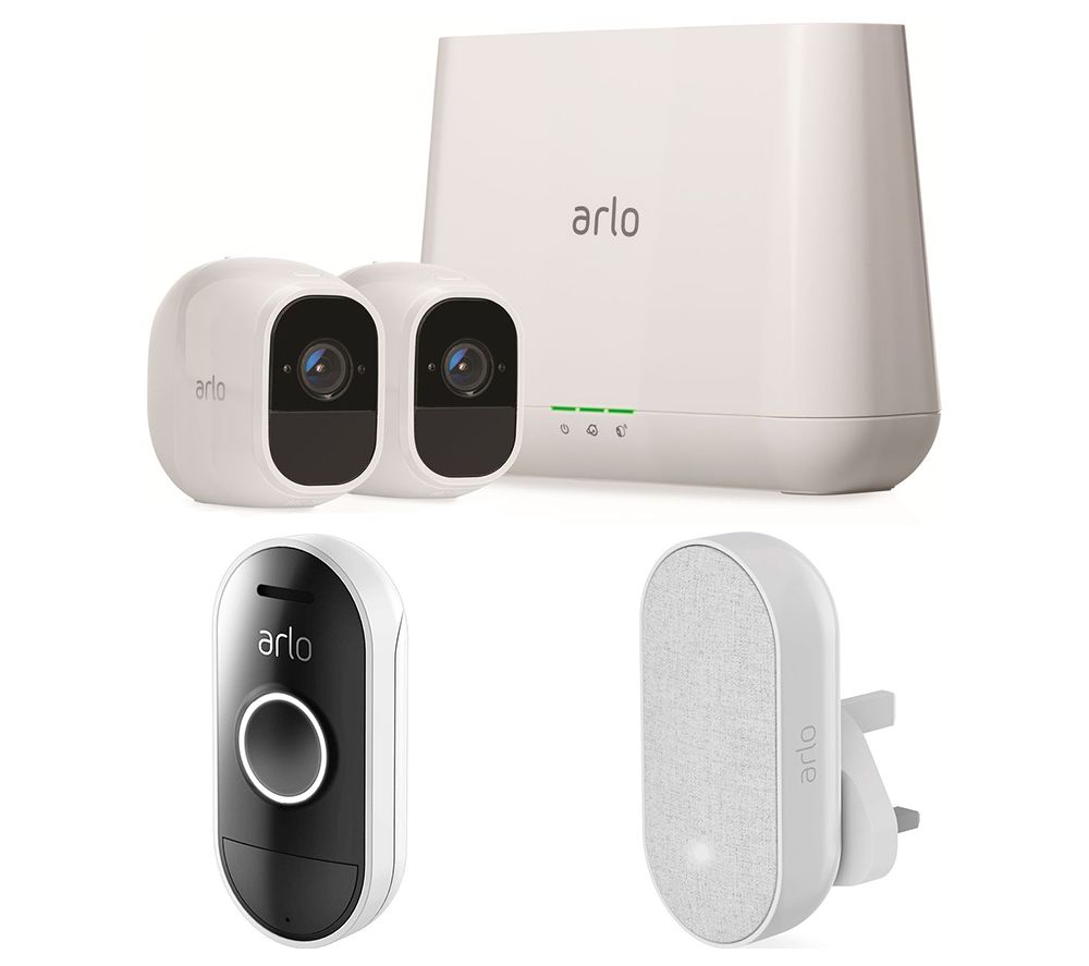 ARLO Pro Plus 2 VMS4230P Full HD 1080p WiFi Security System, Audio Doorbell & Smart Chime Bundle