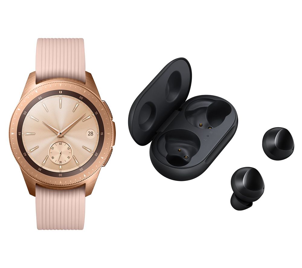 SAMSUNG Galaxy Watch 4G & Black Galaxy Buds Bundle - Rose Gold, 42 mm, Black