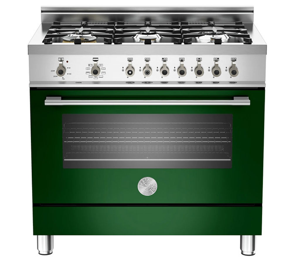 BERTAZZONI Professional 90 X906MFEVE Dual Fuel Range Cooker - Green & Stainless Steel, Stainless Steel