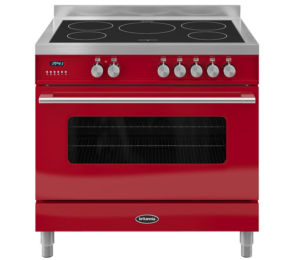 BRITANNIA Delphi 90 RC9SIDERED Electric Induction Range Cooker - Gloss Red & Stainless Steel, Stainless Steel