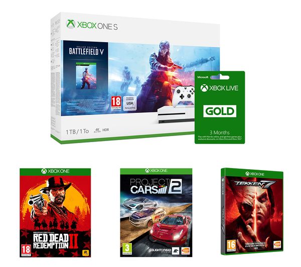 MICROSOFT Xbox One S, Battlefield V, Tekken 7, Project Cars 2, Red Dead Redemption 2 & Xbox LIVE Gold Membership Bundle, Red