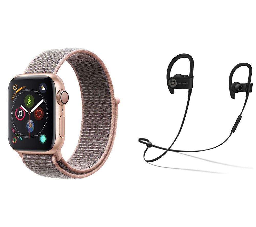 APPLE Watch Series 4 & Powerbeats3 Wireless Bluetooth Headphones Bundle - Gold & Pink Sand Sports Loop, 40 mm, Gold