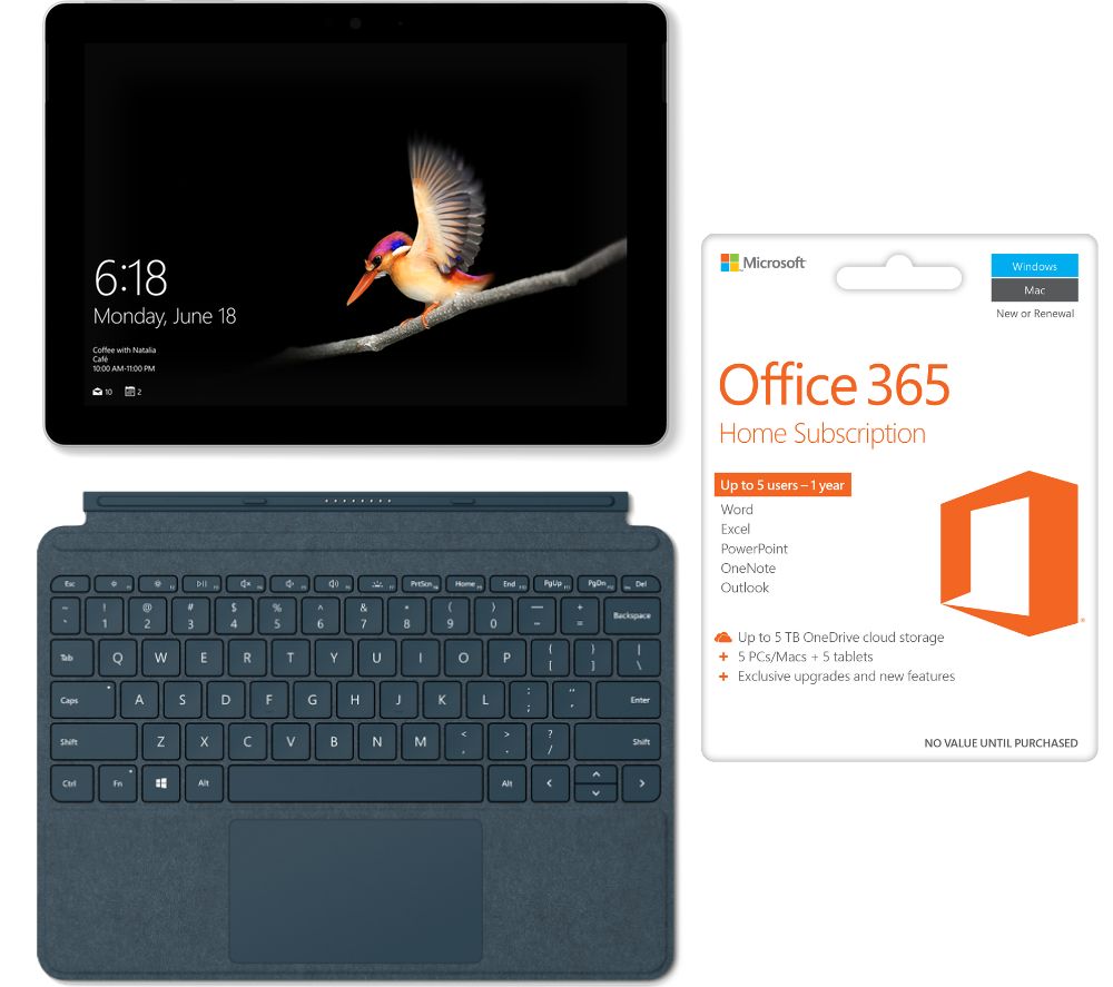 MICROSOFT 10" Surface Go 128 GB, Blue Typecover & Office 365 Bundle, Blue