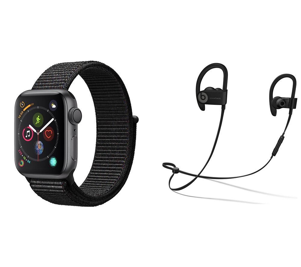 APPLE Watch Series 4 & Powerbeats3 Wireless Bluetooth Headphones Bundle - Space Grey & Black Sports Loop, 40 mm, Grey