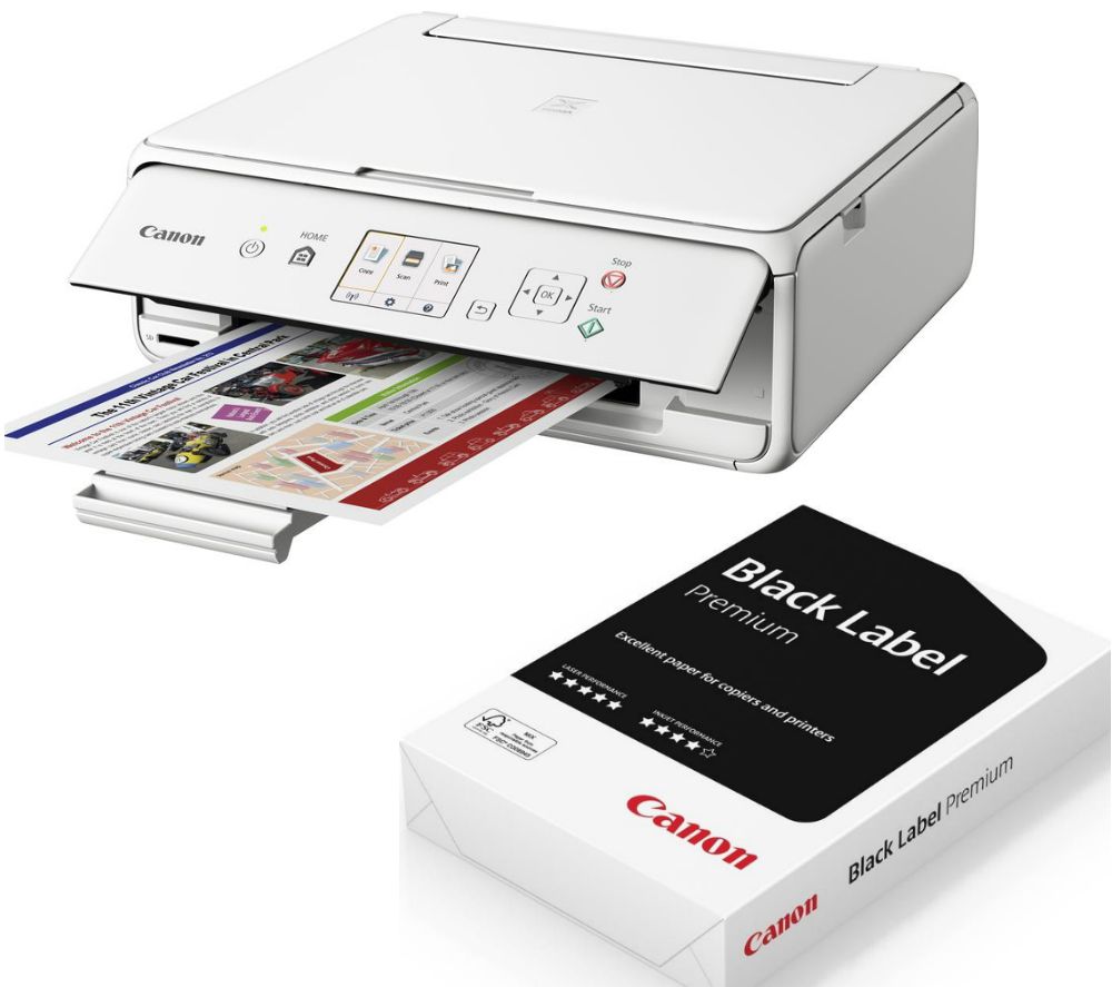 CANON PIXMA TS5051 All-in-One Wireless Inkjet Printer & A4 Premium Black Label Paper Bundle, Black