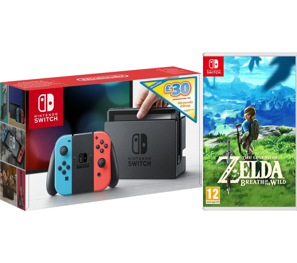 Switch Neon with £30 eShop Credit & The Legend of Zelda: Breath of the Wild Bundle, Neon