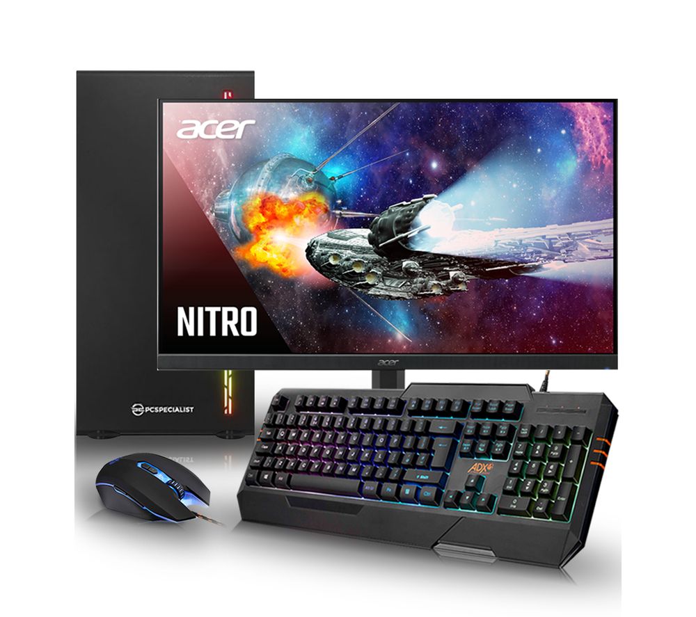 PC SPECIALIST Vortex AR Gaming PC, Acer Nitro 23.8" VA LCD Monitor & ADX Keyboard & Mouse Bundle, Black