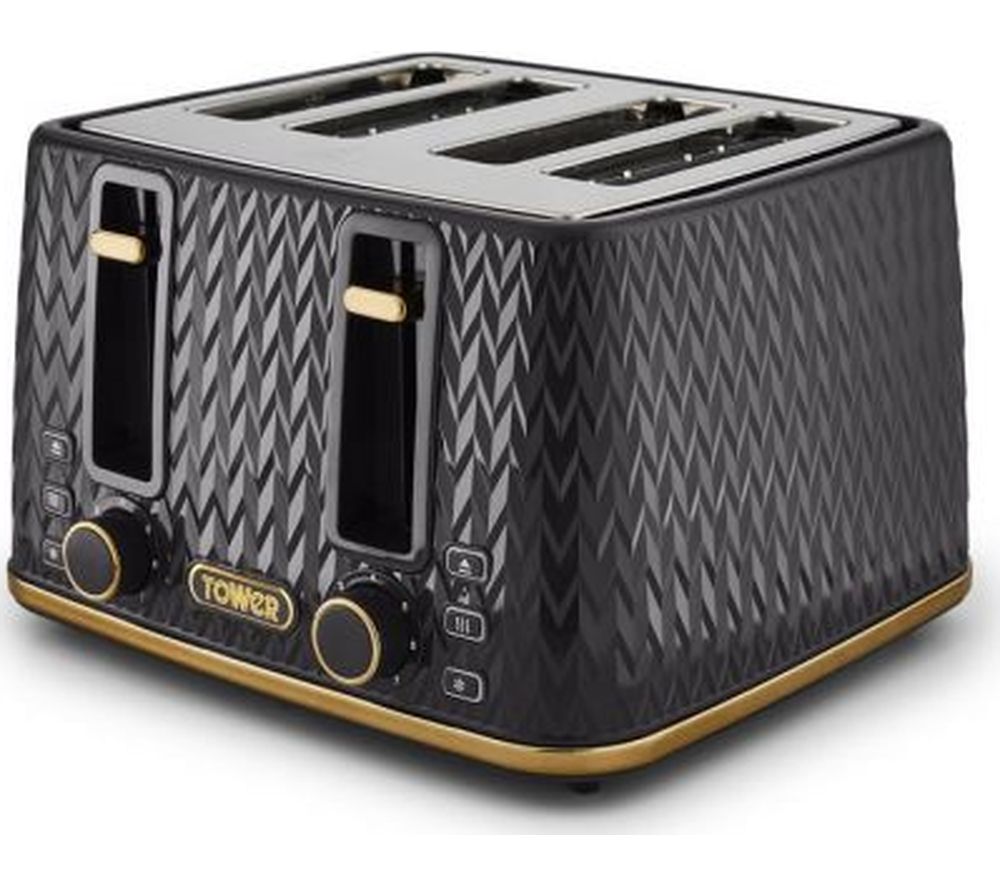 TOWER Empire Collection T20061BLK 4-slice Toaster - Black, Black