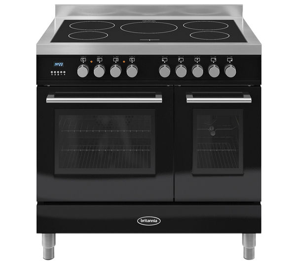 BRITANNIA Q Line 90 Electric Induction Range Cooker - Gloss Black & Stainless Steel, Stainless Steel