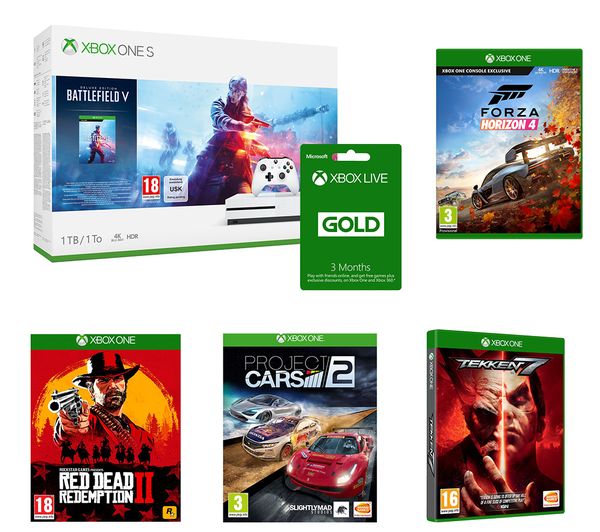 MICROSOFT Xbox One S, Battlefield V, Tekken 7, Project Cars 2, Forza Horizon 4, Red Dead Redemption 2 & Xbox LIVE Gold Membership Bundle, Red