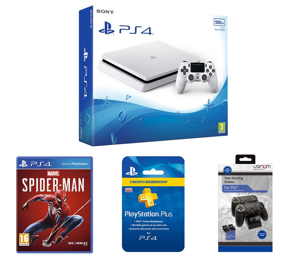 SONY PlayStation 4, Marvel's Spider-Man, Twin Docking Station & PlayStation Plus Subscription Bundle - 500 GB, Red